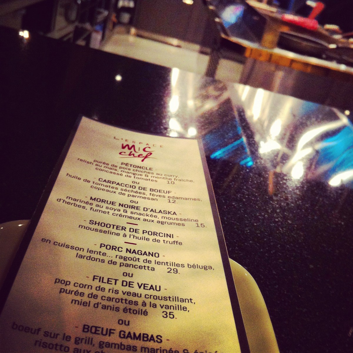 Le menu (qui changera selon l'inspiration)