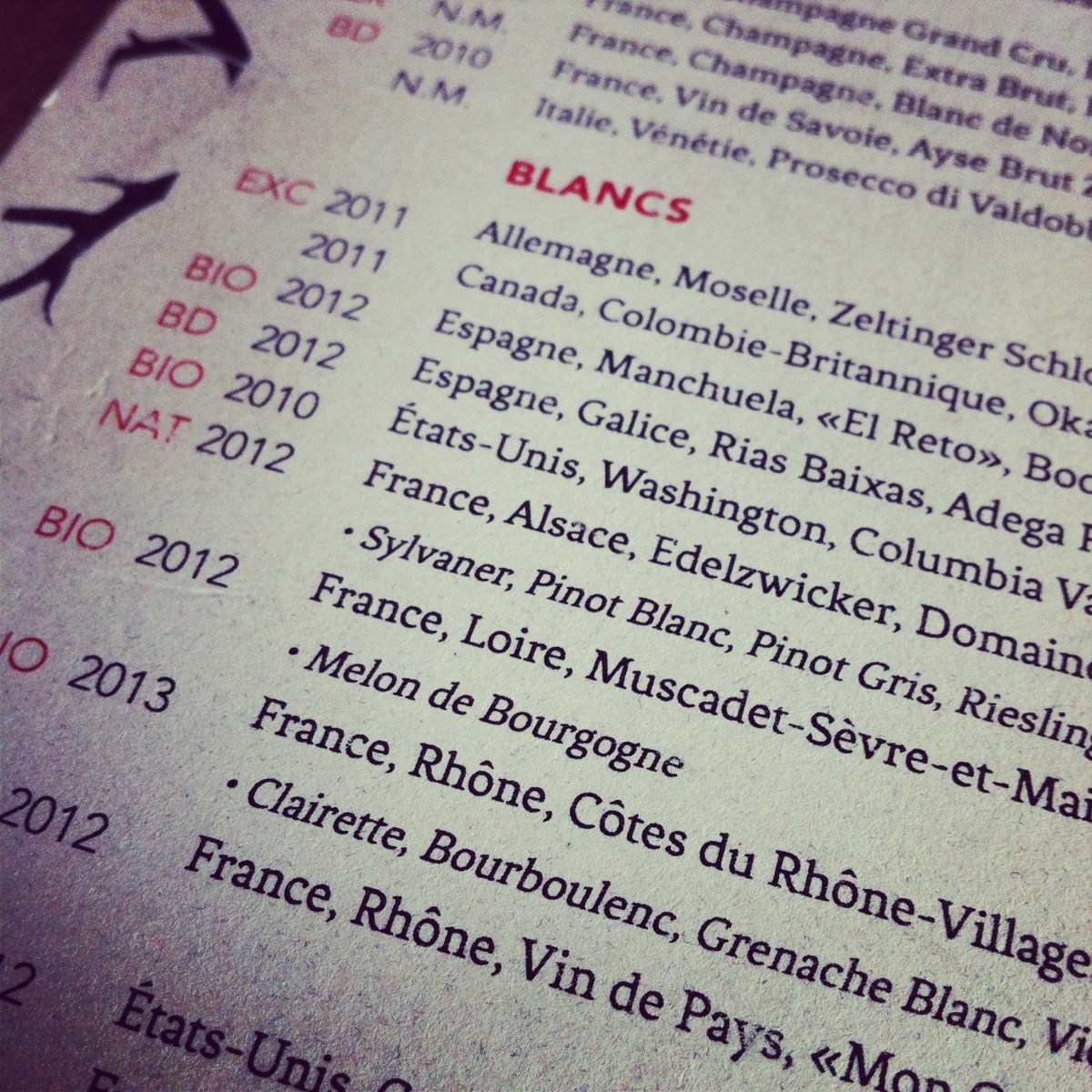 Une carte des vins que je vais prendre plaisir à explorer...